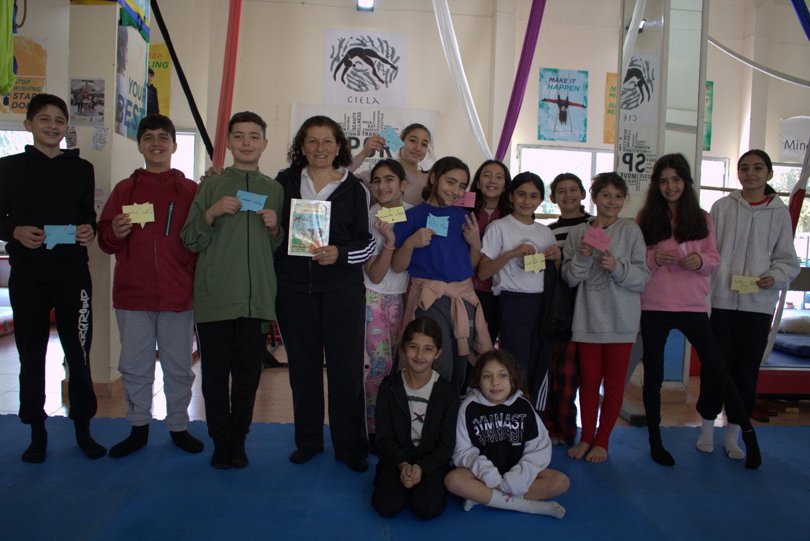 Group photo of circus students at Ciela Academy Baakline